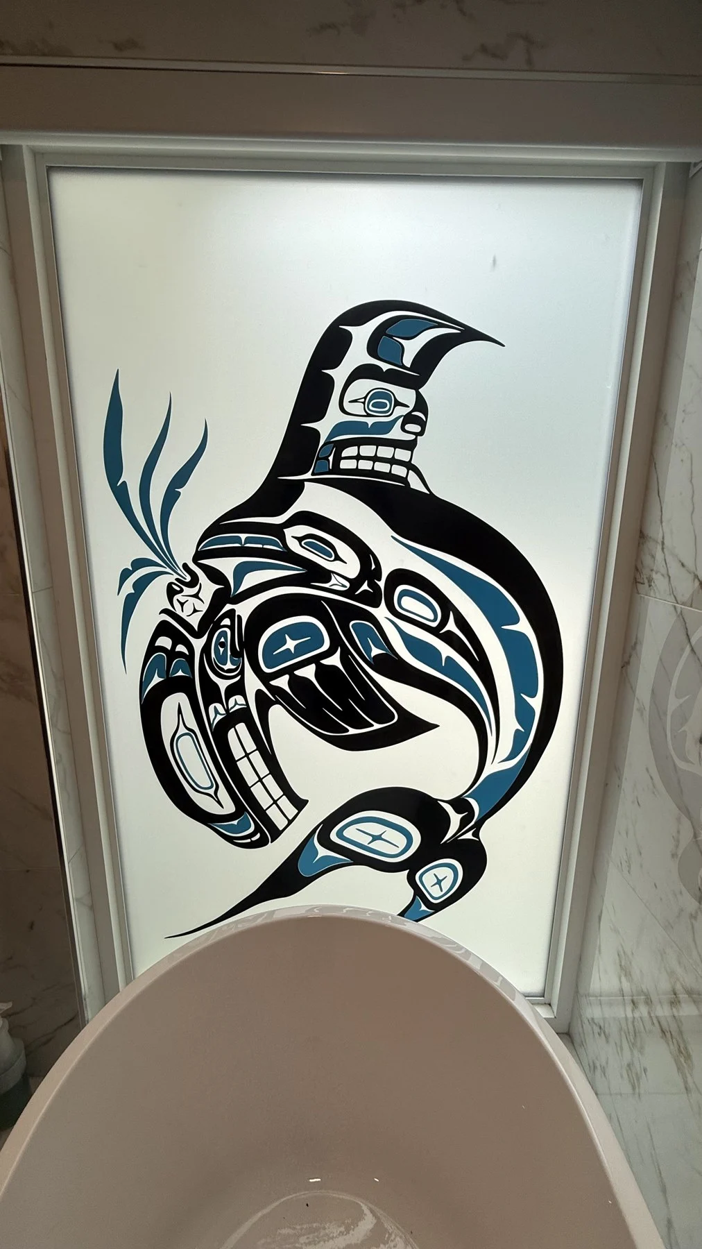 Whale artwork applied to frosted residential window film